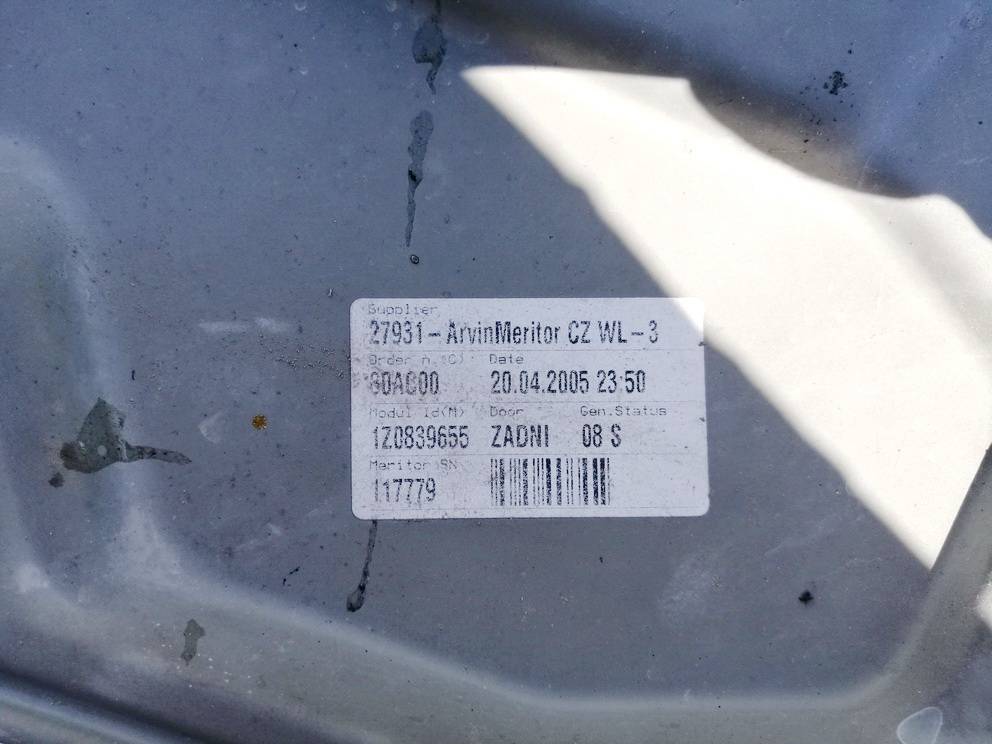 1Z0839655 Skoda Octavia 2013 Door winder mechanism (Window Regulator) - REAR LEFT - Thumbnail 3