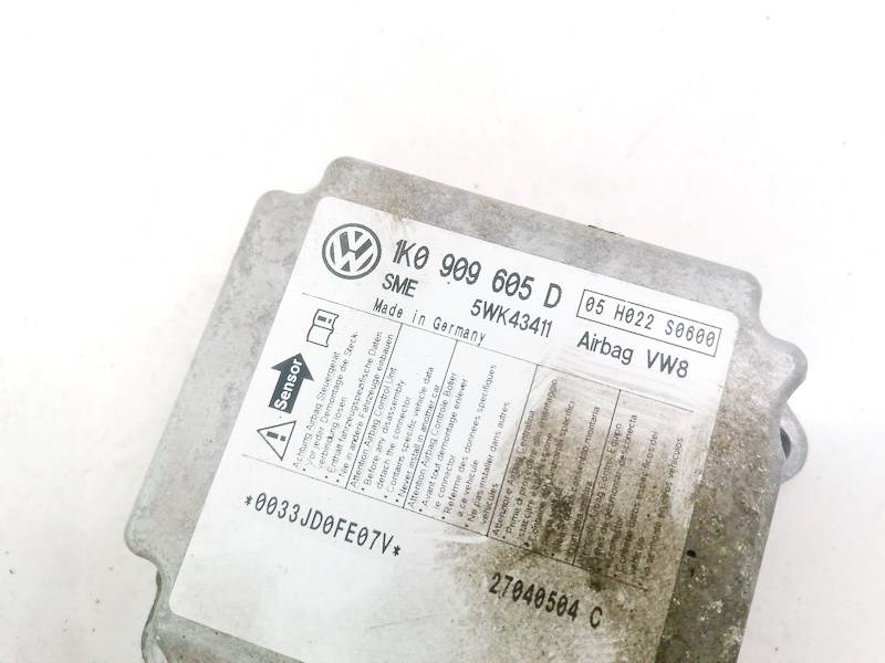 1K0909605D Volkswagen Golf 2004 Airbag crash sensors module - Thumbnail 3