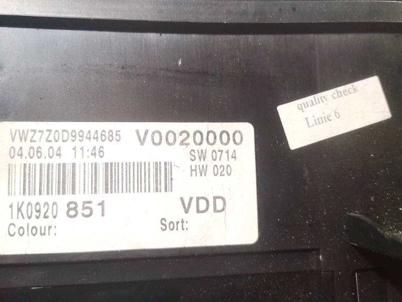 1K0920851 Volkswagen Golf 2004 Speedometers - Cockpit - Speedo Clocks Instrument - Thumbnail 3