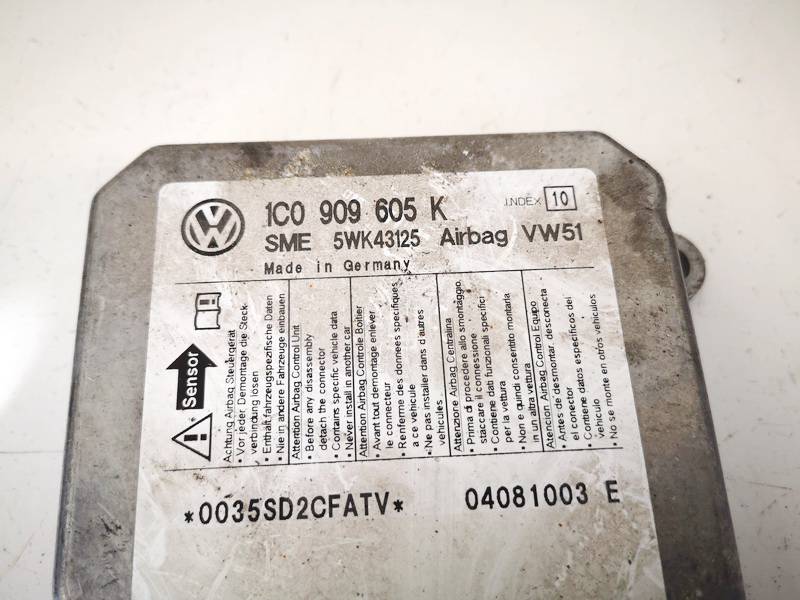 1C0909605K Skoda Roomster 2008 SRS AIRBAG KOMPIUTERIS - ORO PAGALVIU VALDYMO BLOKAS - Thumbnail 2