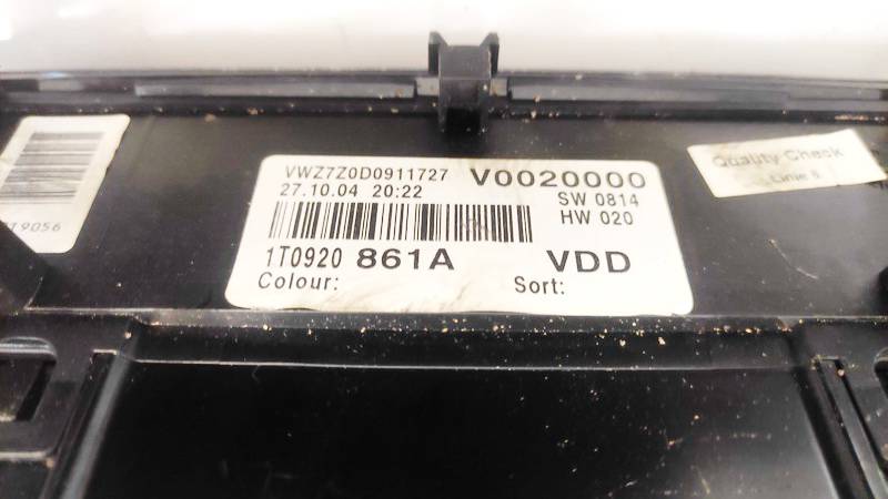 1T0920861A Volkswagen Touran 2005 Tacho Tachometer Kombiinstrument - Thumbnail 3