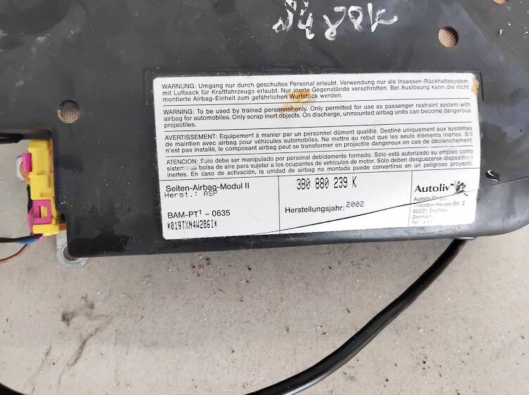 3B0880239K Skoda Superb 2002 Poduszka powietrzna fotela SRS - Thumbnail 3