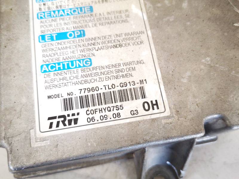 77960TL0G913M1 Honda Accord 2009 SRS AIRBAG KOMPIUTERIS - ORO PAGALVIU VALDYMO BLOKAS - Thumbnail 2