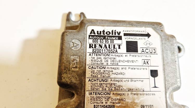 600639500 Renault Scenic 2002 Komputer SRS airbag – moduł sterujący poduszek powietrznych - Thumbnail 2