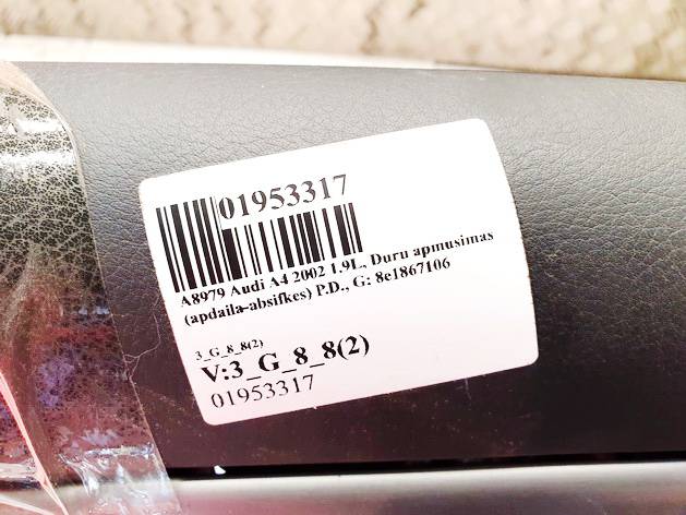 8E1867106 Audi A4 2002 GUARNECIDO PUERTA, Revestimiento de puerta - DELANTERO DERECHO - Thumbnail 2