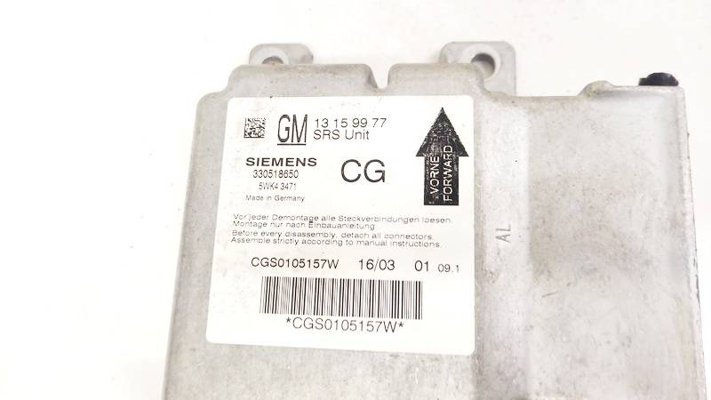 13159977 Opel Signum 2003 CALCULATEUR AIRBAG - Thumbnail 3