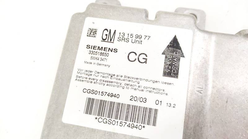 13159977 Opel Signum 2003 SRS gaisa spilvena dators – gaisa spilvenu vadības bloks - Thumbnail 3