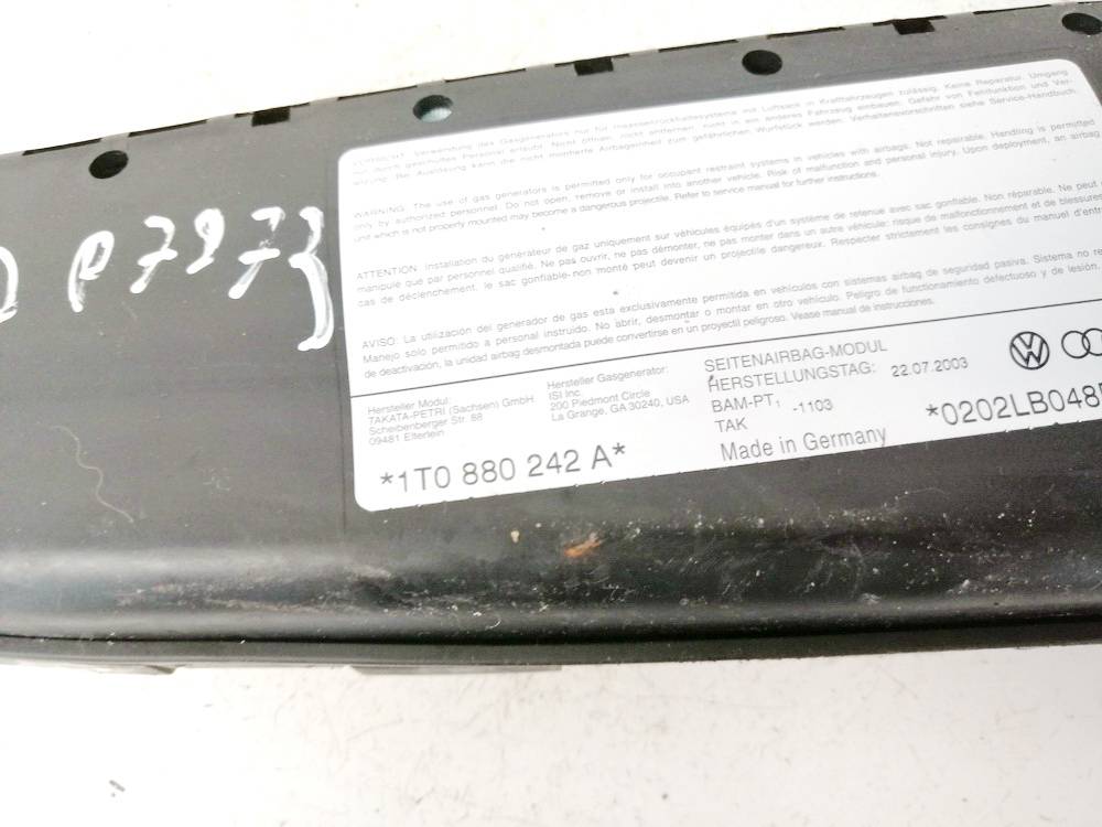 1T0880242A Audi A3 2003 Istuimen turvatyyny SRS - Thumbnail 3