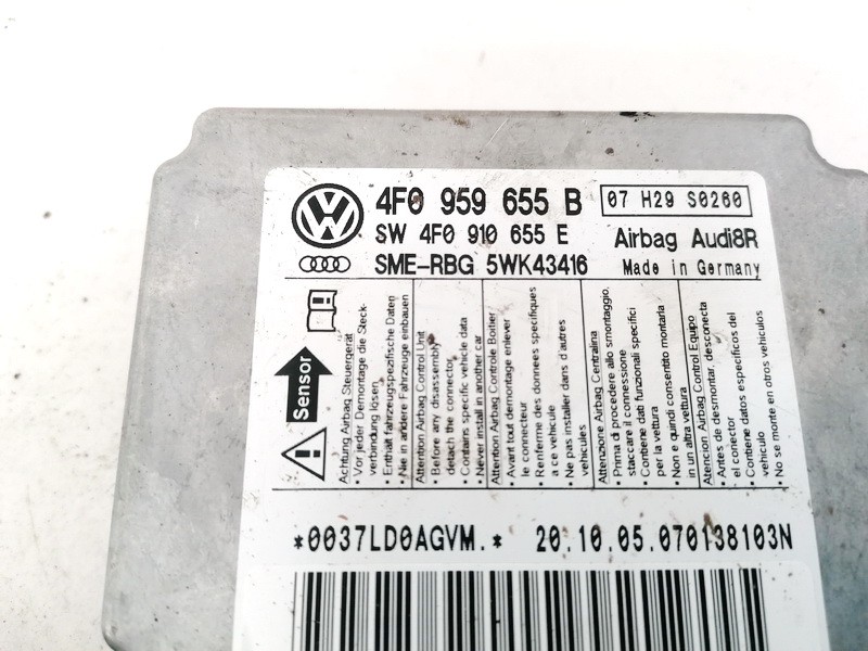 4F0959655B Audi A6 2005 SRS AIRBAG KOMPIUTERIS - ORO PAGALVIU VALDYMO BLOKAS - Thumbnail 2