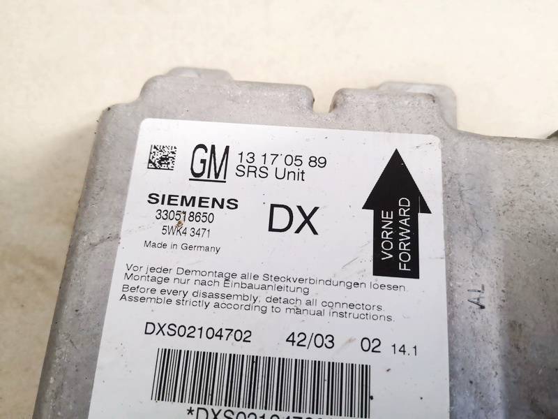 13170589 Opel Vectra 2003 SRS gaisa spilvena dators – gaisa spilvenu vadības bloks - Thumbnail 2