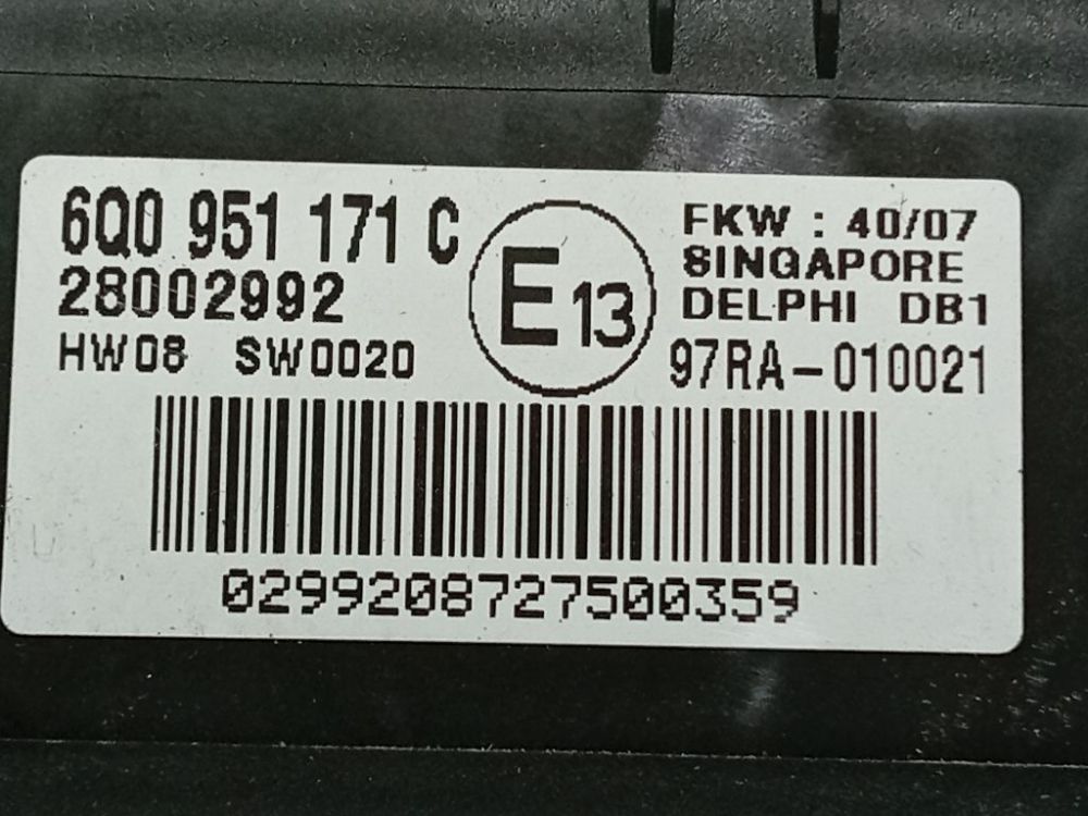 6Q0951171C Volkswagen Polo 2008 ALARM SENSOR MODULE UNIT - Thumbnail 4