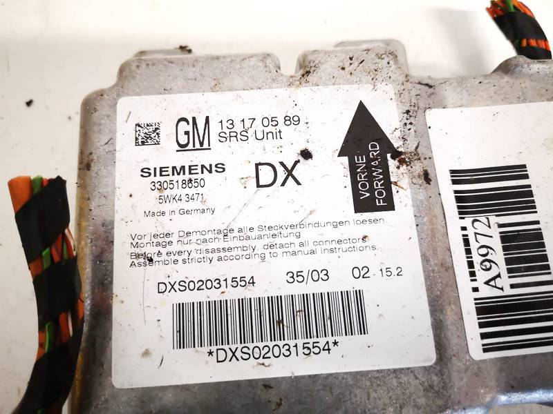13170589 Opel Signum 2003 SRS gaisa spilvena dators – gaisa spilvenu vadības bloks - Thumbnail 2