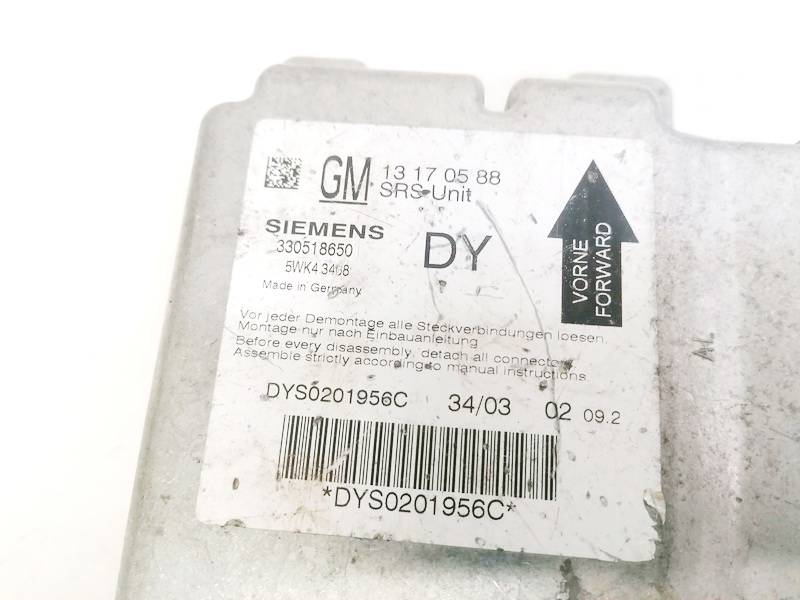 13170588 Opel Vectra 2003 SRS gaisa spilvena dators – gaisa spilvenu vadības bloks - Thumbnail 3