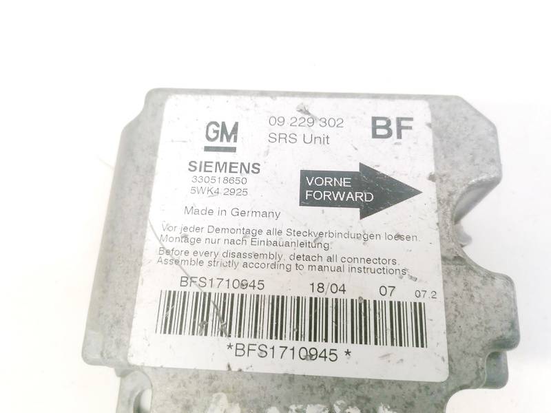 09229302 Opel Astra 2002 SRS gaisa spilvena dators – gaisa spilvenu vadības bloks - Thumbnail 3