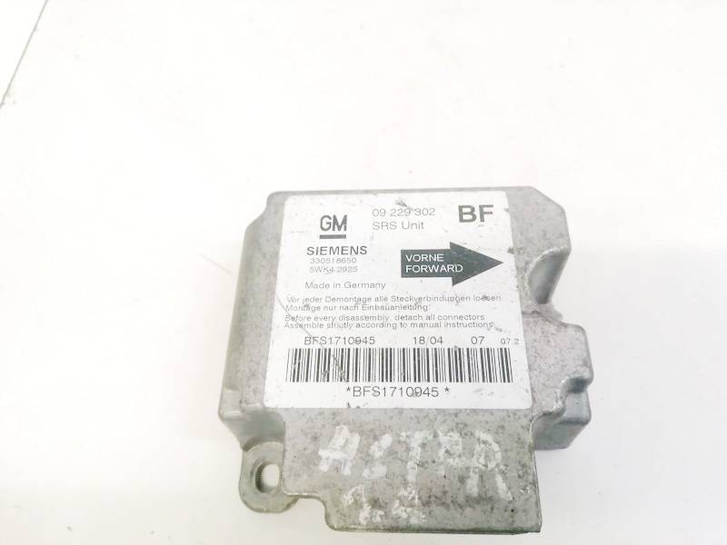 09229302 Opel Astra 2002 SRS gaisa spilvena dators – gaisa spilvenu vadības bloks