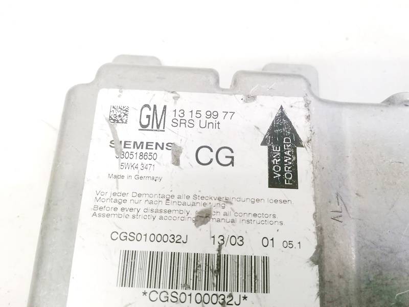 13159977 Opel Signum 2003 CALCULATEUR AIRBAG - Thumbnail 3