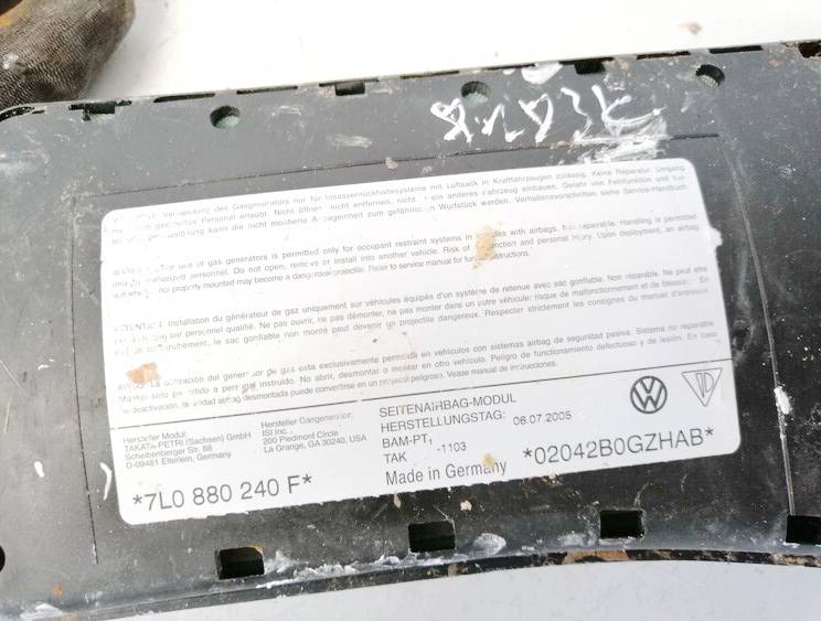 7L0880240F Volkswagen Touareg 2005 Seat AIRBAG - Thumbnail 3