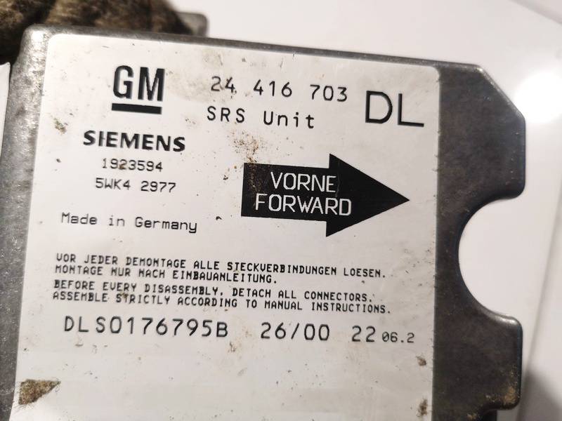 24416703 Opel Astra 2000 Komputer SRS airbag – moduł sterujący poduszek powietrznych - Thumbnail 3