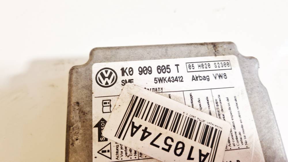 1K0909605T Volkswagen Jetta 2007 SRS AIRBAG KOMPIUTERIS - ORO PAGALVIU VALDYMO BLOKAS - Thumbnail 2