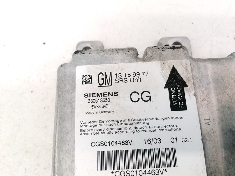 13159977 Opel Signum 2003 CALCULATEUR AIRBAG - Thumbnail 2
