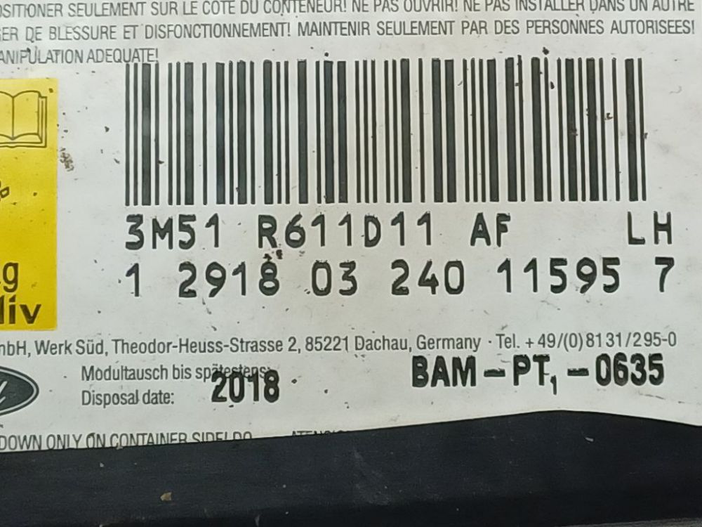 3M51R611D11AF Ford C-MAX 2003 Sedynes Airbag SRS - Thumbnail 4