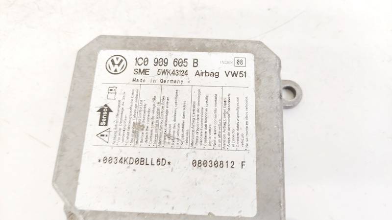 1C0909605B Volkswagen Passat 2001 Airbag crash sensors module - Thumbnail 3