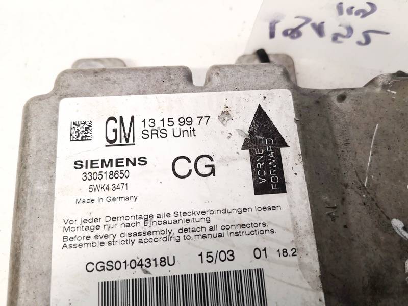 13159977 Opel Signum 2003 SRS AIRBAG KOMPIUTERIS - ORO PAGALVIU VALDYMO BLOKAS - Thumbnail 2