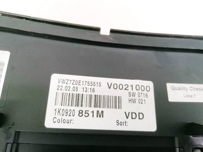 1K0920851M Volkswagen Golf 2005 Speedometers - Cockpit - Speedo Clocks Instrument - Thumbnail 3