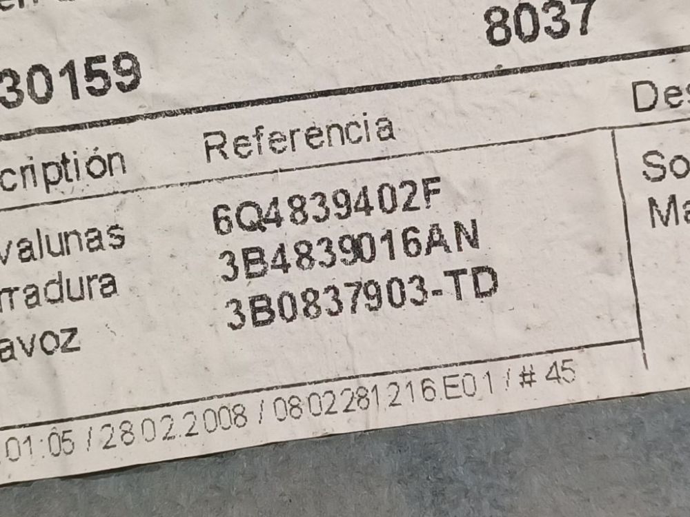 6Q4839402F Volkswagen Polo 2008 Door winder mechanism (Window Regulator) - REAR RIGHT - Thumbnail 4