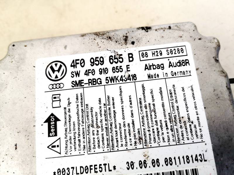 4F0959655B Audi A6 2006 SRS AIRBAG KOMPIUTERIS - ORO PAGALVIU VALDYMO BLOKAS - Thumbnail 2