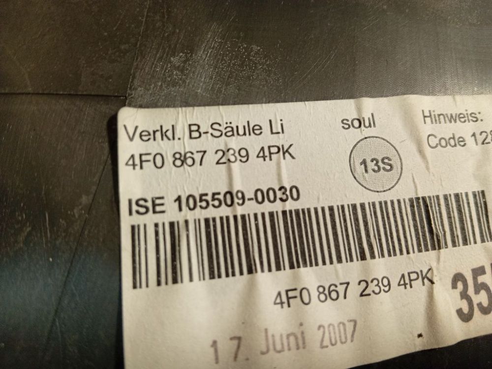 4F08672394PK Audi A6 2007 Pillar Trim - MIDDLE LEFT - Thumbnail 4