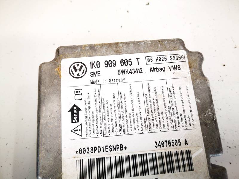 1K0909605T Volkswagen Golf 2007 Airbag crash sensors module - Thumbnail 2