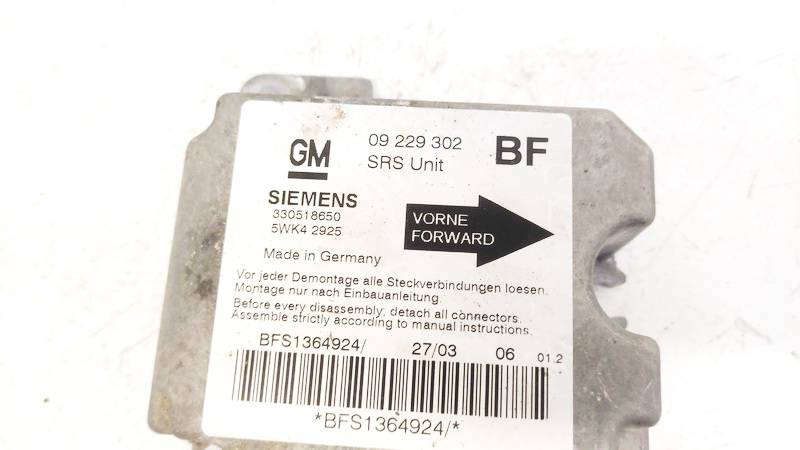09229302 Opel Astra 2003 CALCULATEUR AIRBAG - Thumbnail 2